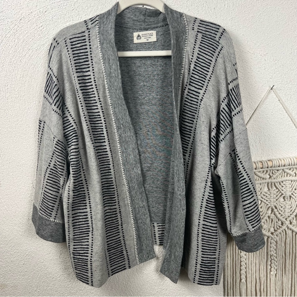 Marketplace Handwork of India Gray 3/4 Sleeve Asymmetrical Cardigan 1W (18/20)